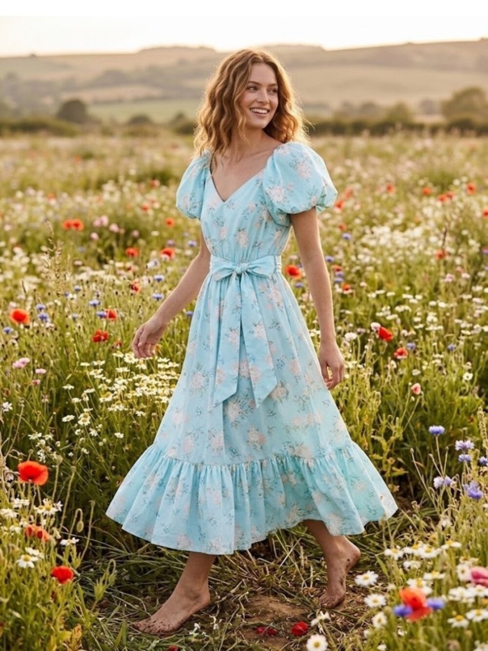 Love Shack Fancy x Target - Estelle Blue Floral Dress Puff Sleeve - Size 0*